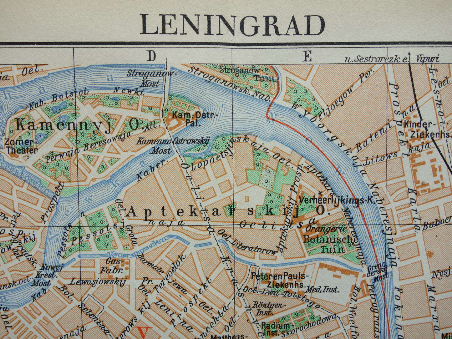 Alte Karte von St. Petersburg aus dem Jahr 1936, originale niederländische antike Karte von Leningrad