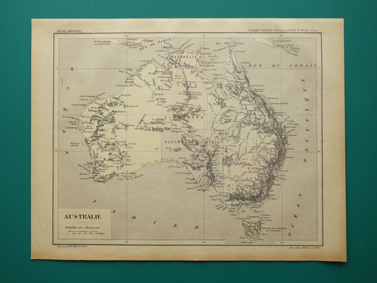 Oude kaart van Australië uit 1896 originele antieke Franse handgekleurde landkaart Australië