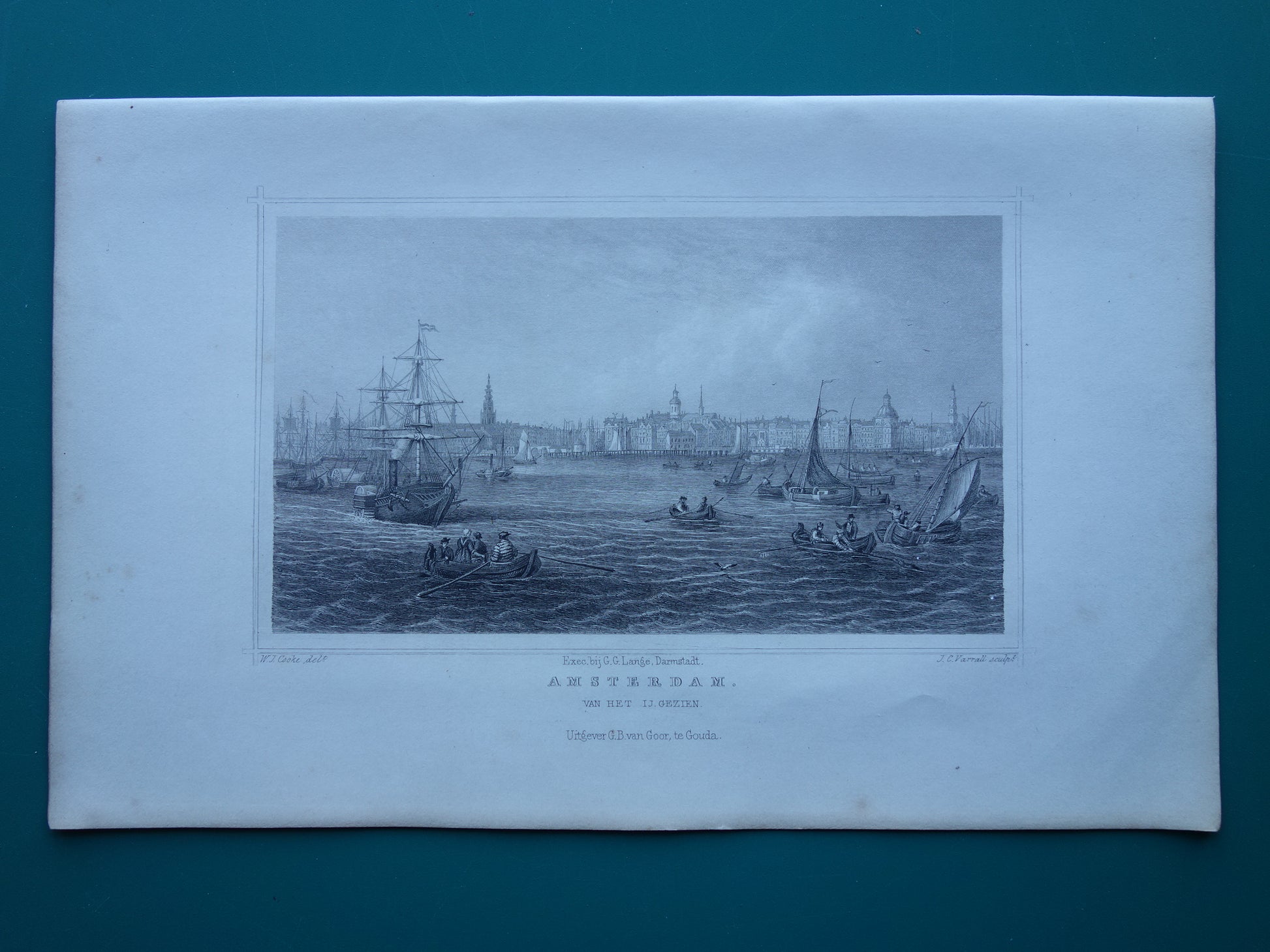 Amsterdam vanaf het IJ gezien Oude prent uit 1858 Originele antieke gravure Terwen Koningrijk der Nederlanden Amsterdam van het ij gezien