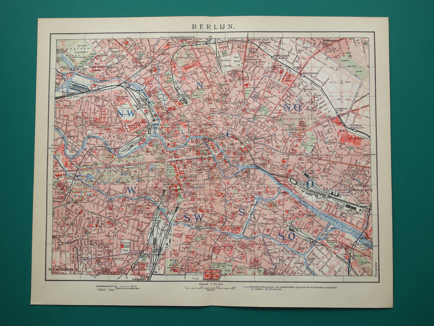 BERLIJN oude kaart van Berlijn uit 1915 originele Nederlandse antieke plattegrond