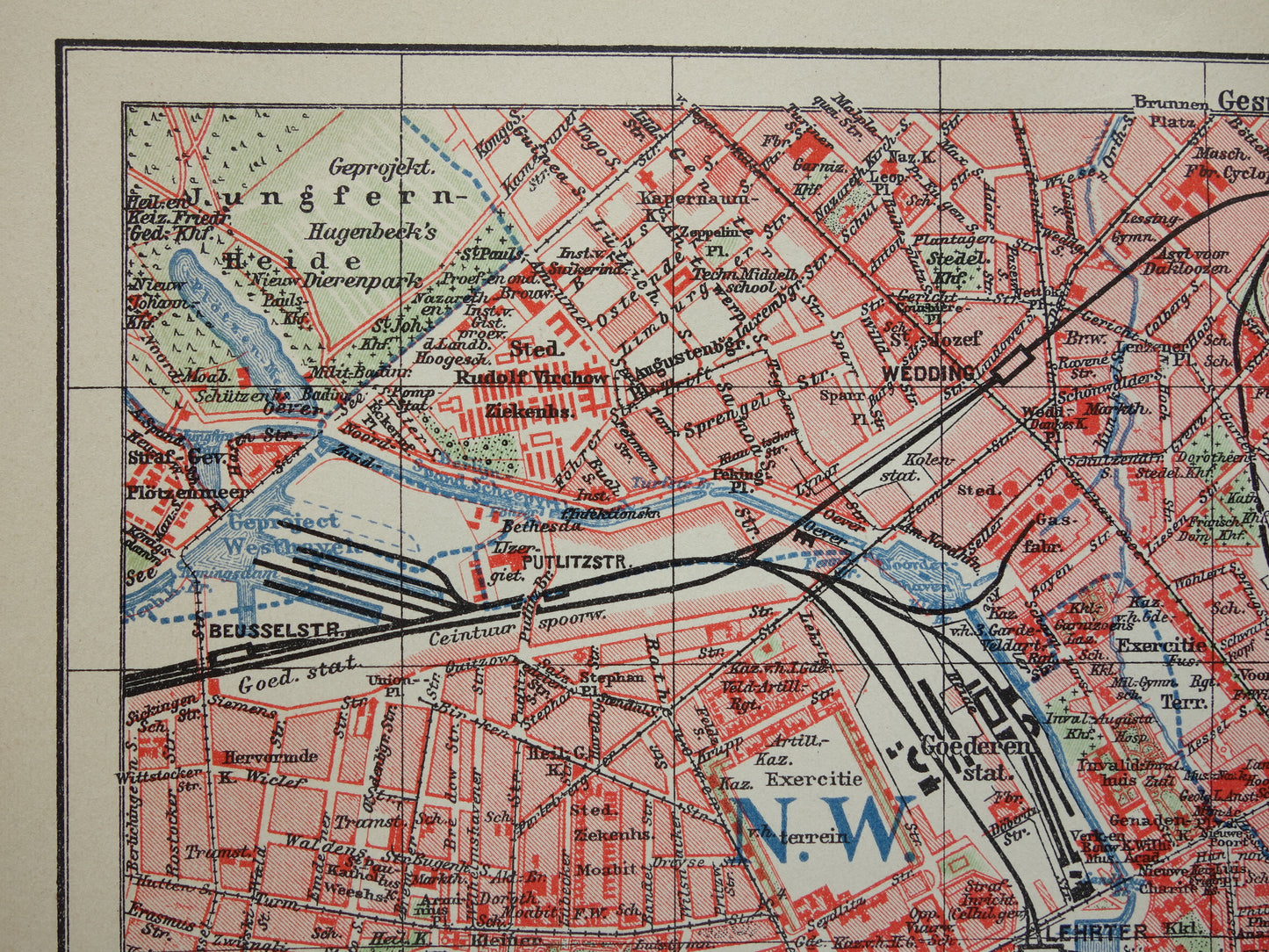 BERLIJN oude kaart van Berlijn uit 1915 originele Nederlandse antieke plattegrond