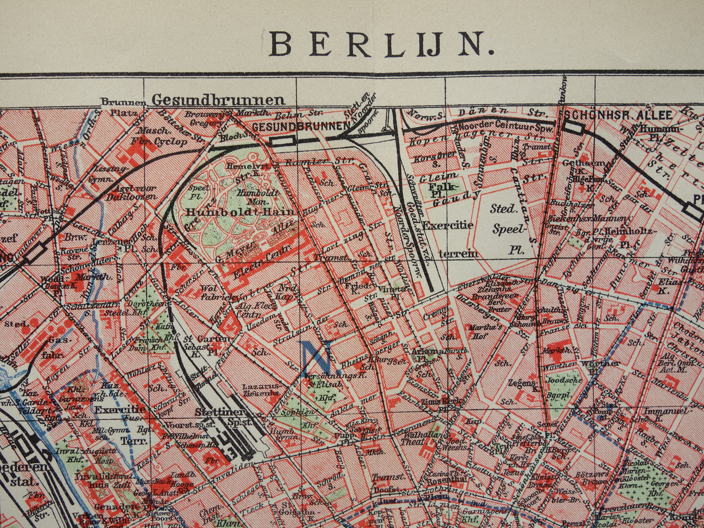 BERLIJN oude kaart van Berlijn uit 1915 originele Nederlandse antieke plattegrond