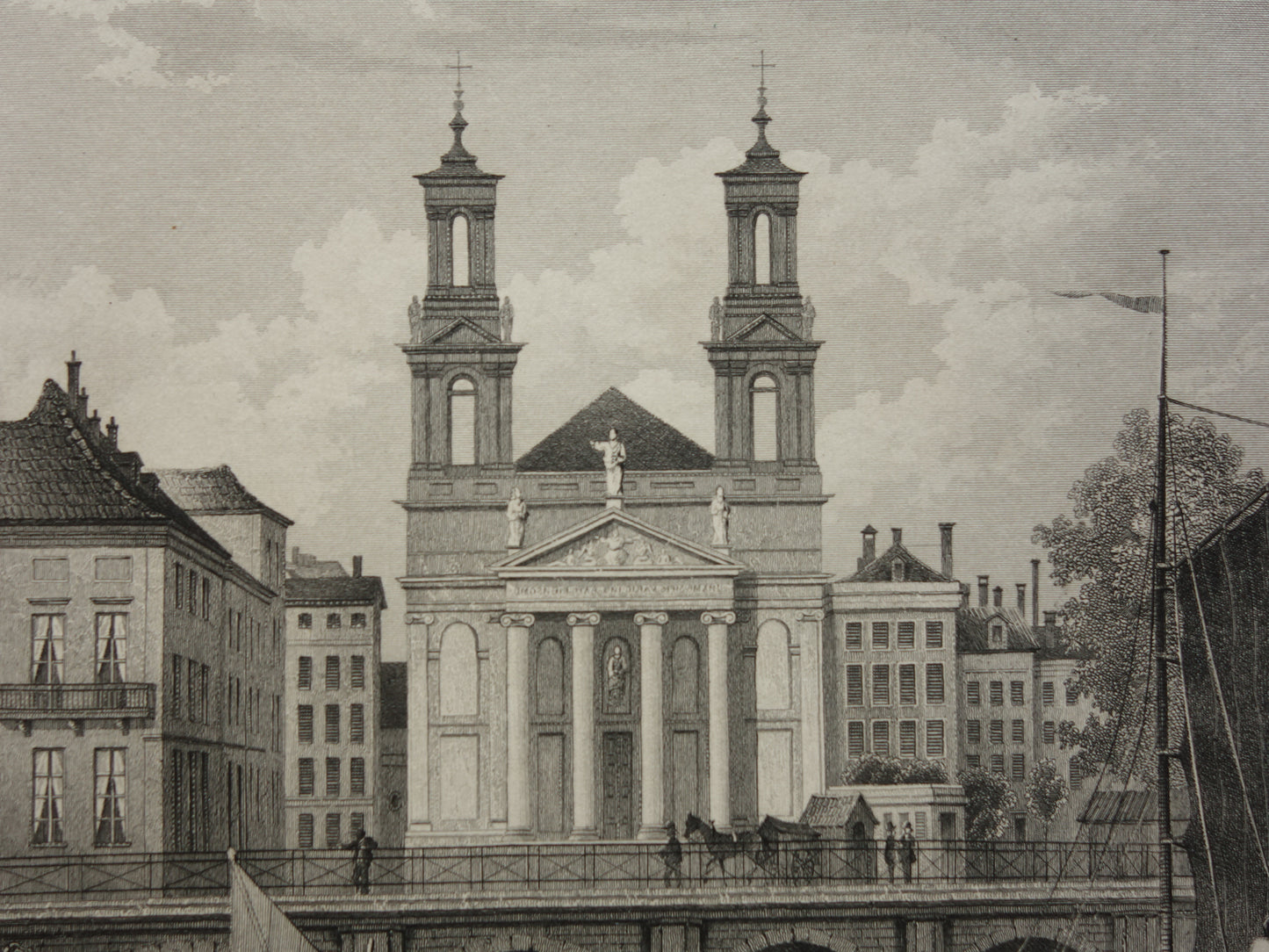 De Mozes en Aäronkerk Amsterdam Oude prent uit 1858 Originele antieke gravure Terwen Koningrijk der Nederlanden