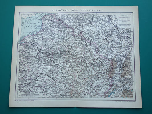 FRANKRIJK oude kaart van Noord-Frankrijk uit 1902 Duitse originele vintage historische landkaart