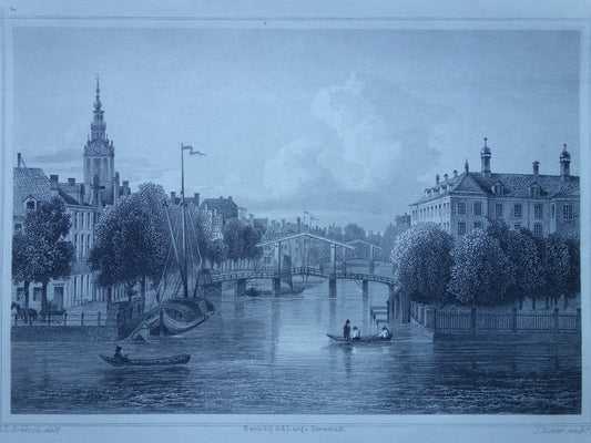 Old print Zwanenburgwal Amsterdam 1858 Original antique engraving Terwen Koningrijk der Nederlanden Groene Burgwal