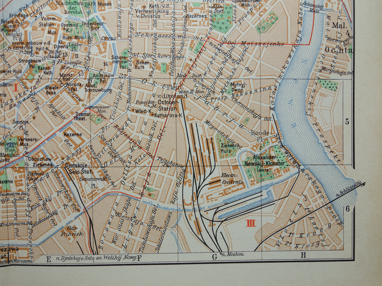 Alte Karte von St. Petersburg aus dem Jahr 1936, originale niederländische antike Karte von Leningrad