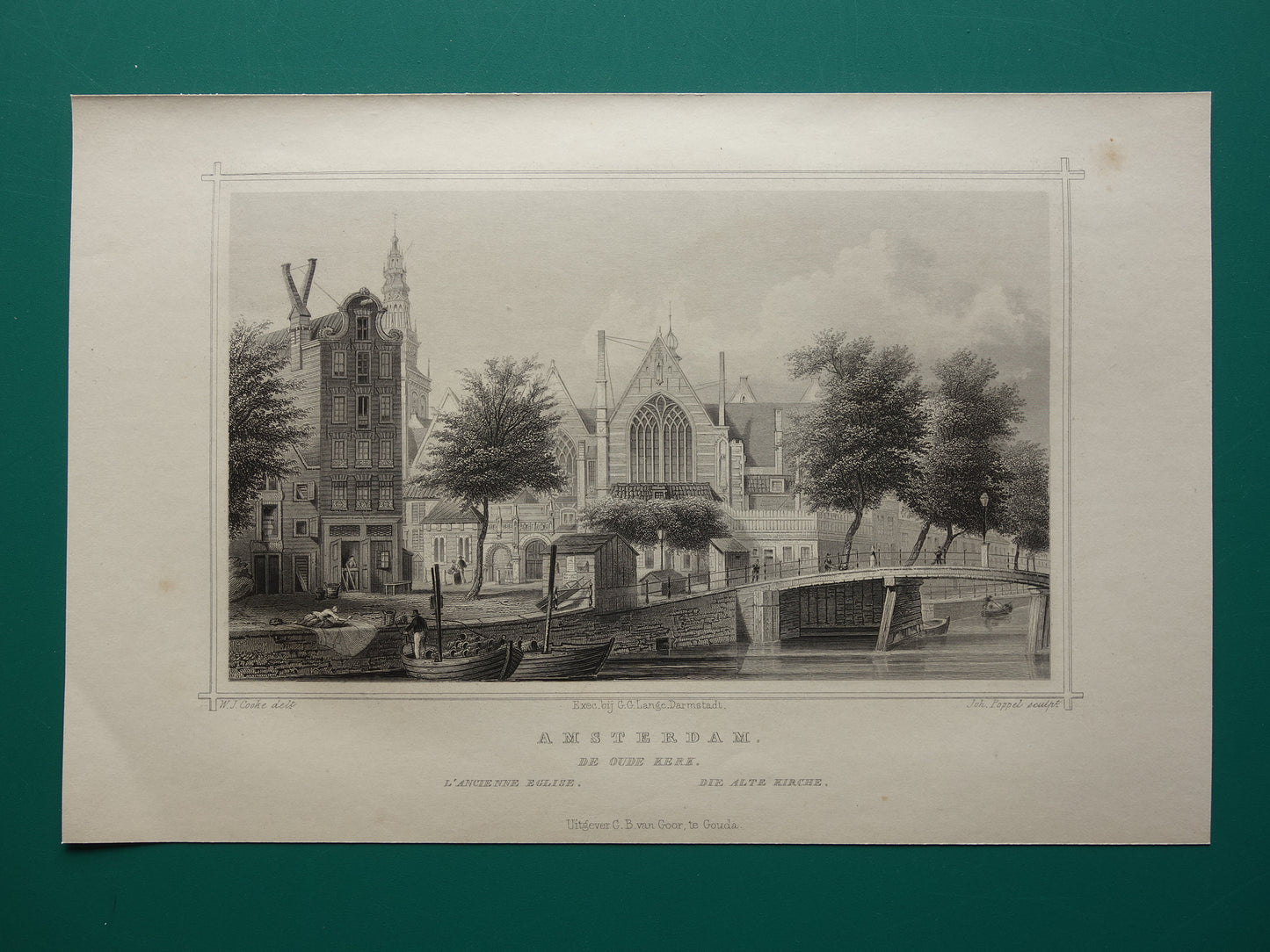 De Oude Kerk Amsterdam Oude prent uit 1858 Originele antieke gravure Terwen Koningrijk der Nederlanden