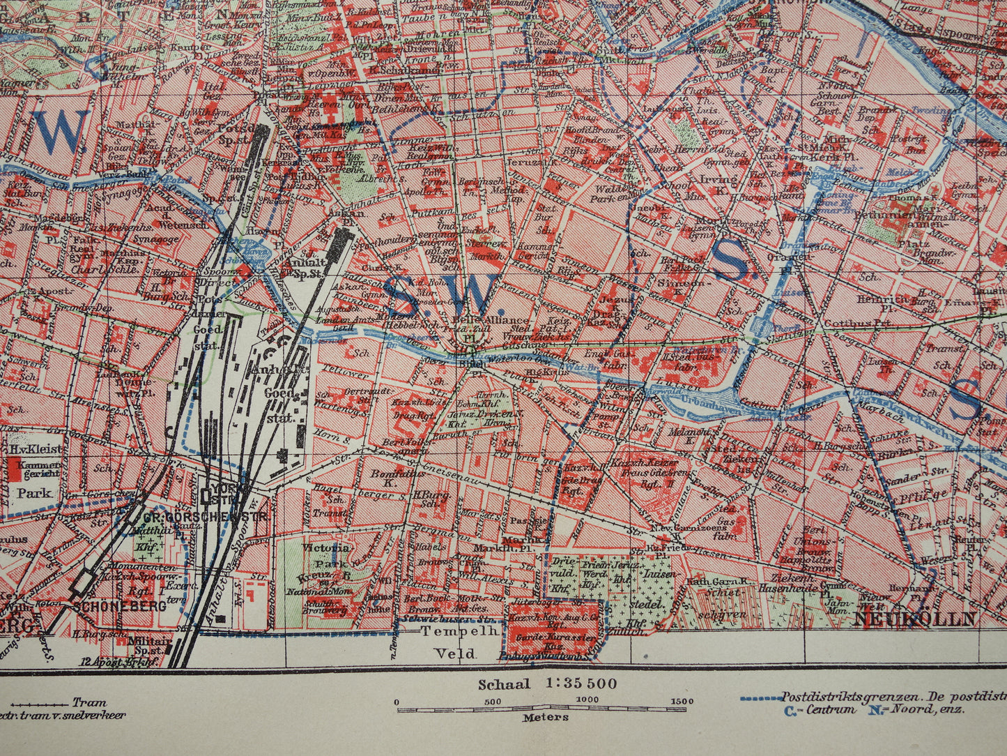 BERLIJN oude kaart van Berlijn uit 1915 originele Nederlandse antieke plattegrond