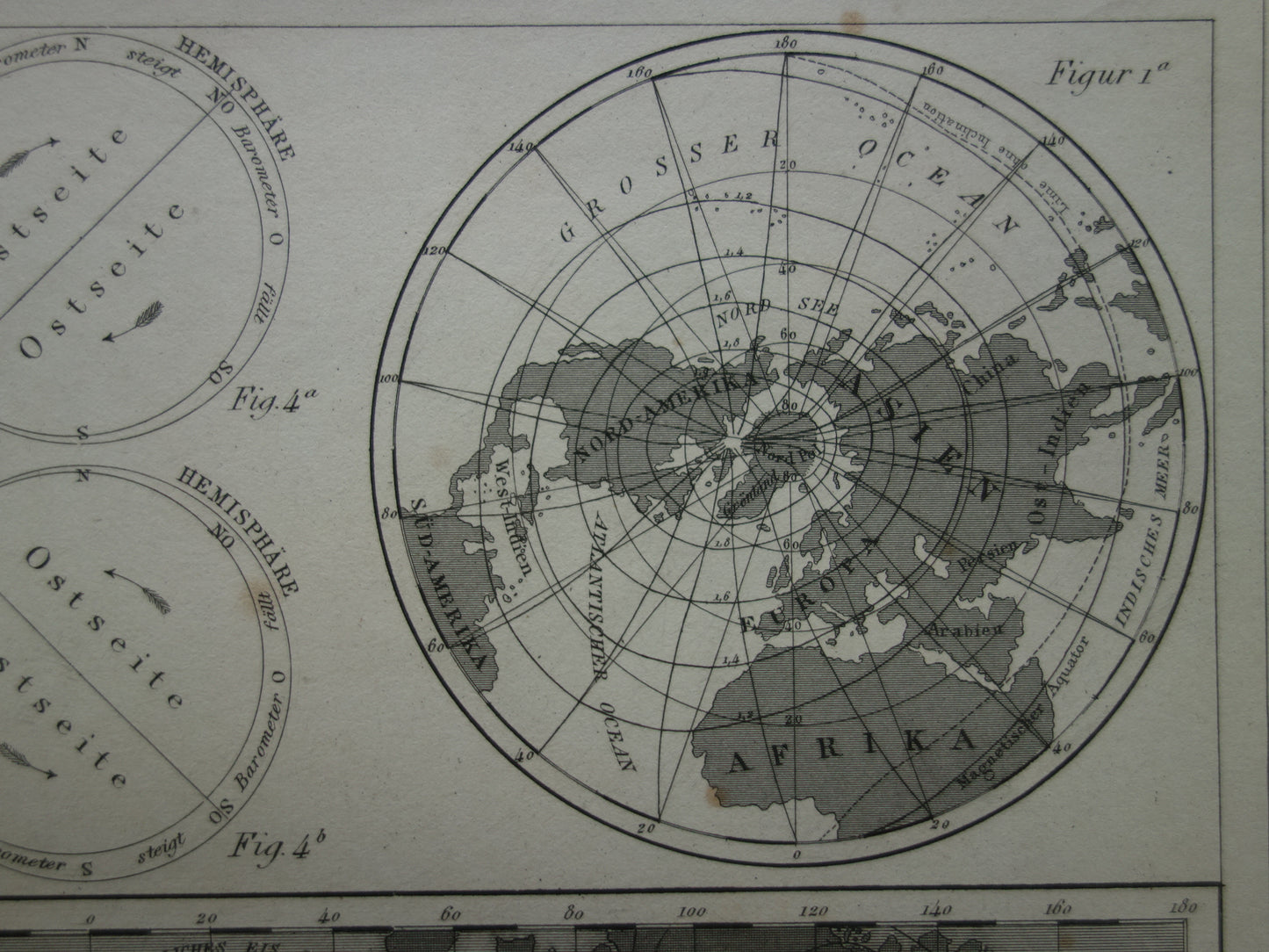 Old Map of the Earth's Magnetic Field from 1849 original antique world map magnetism poles north pole south pole