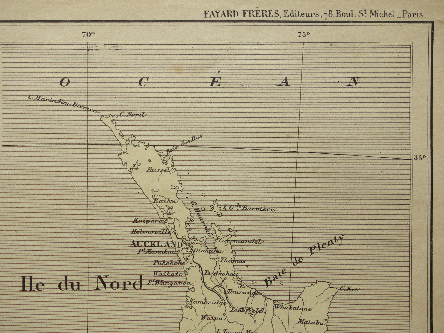 NEW ZEALAND old map from 1896 original antique French hand-coloured map New Zealand