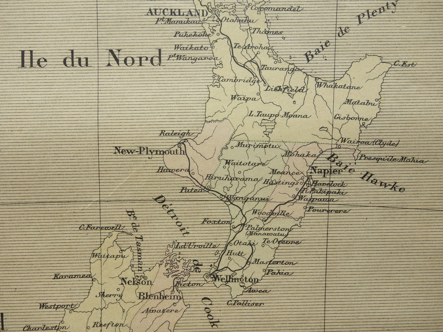 NEW ZEALAND old map from 1896 original antique French hand-coloured map New Zealand