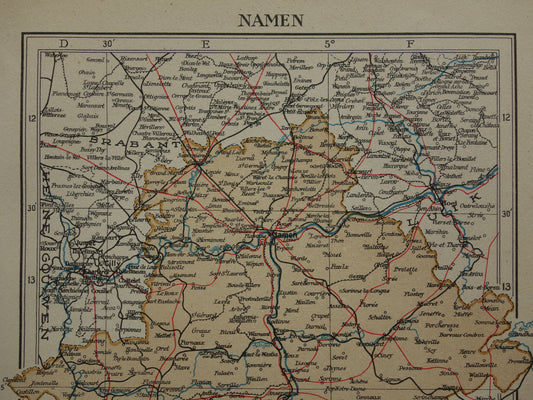 NAMEN oude kaart van provincie Namen België uit 1937 kleine originele vintage landkaart Namur Nameur