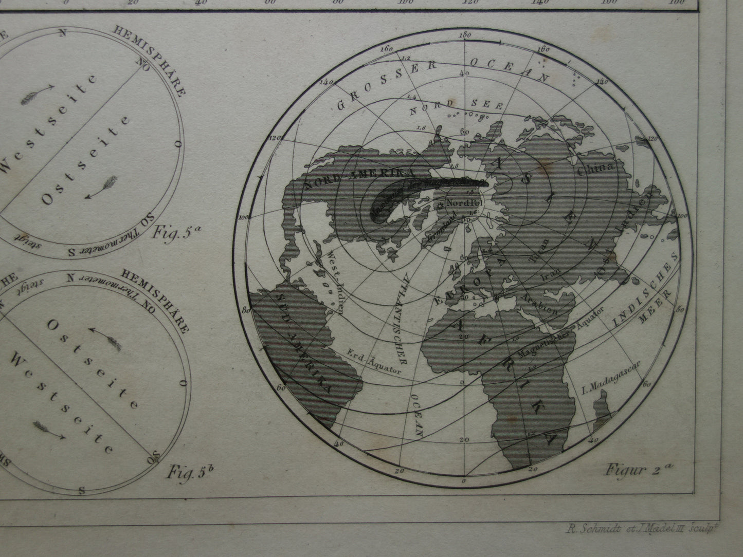 Old Map of the Earth's Magnetic Field from 1849 original antique world map magnetism poles north pole south pole