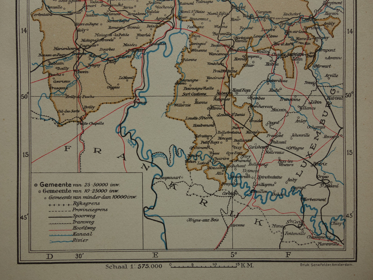 NAMEN oude kaart van provincie Namen België uit 1937 kleine originele vintage landkaart Namur Nameur