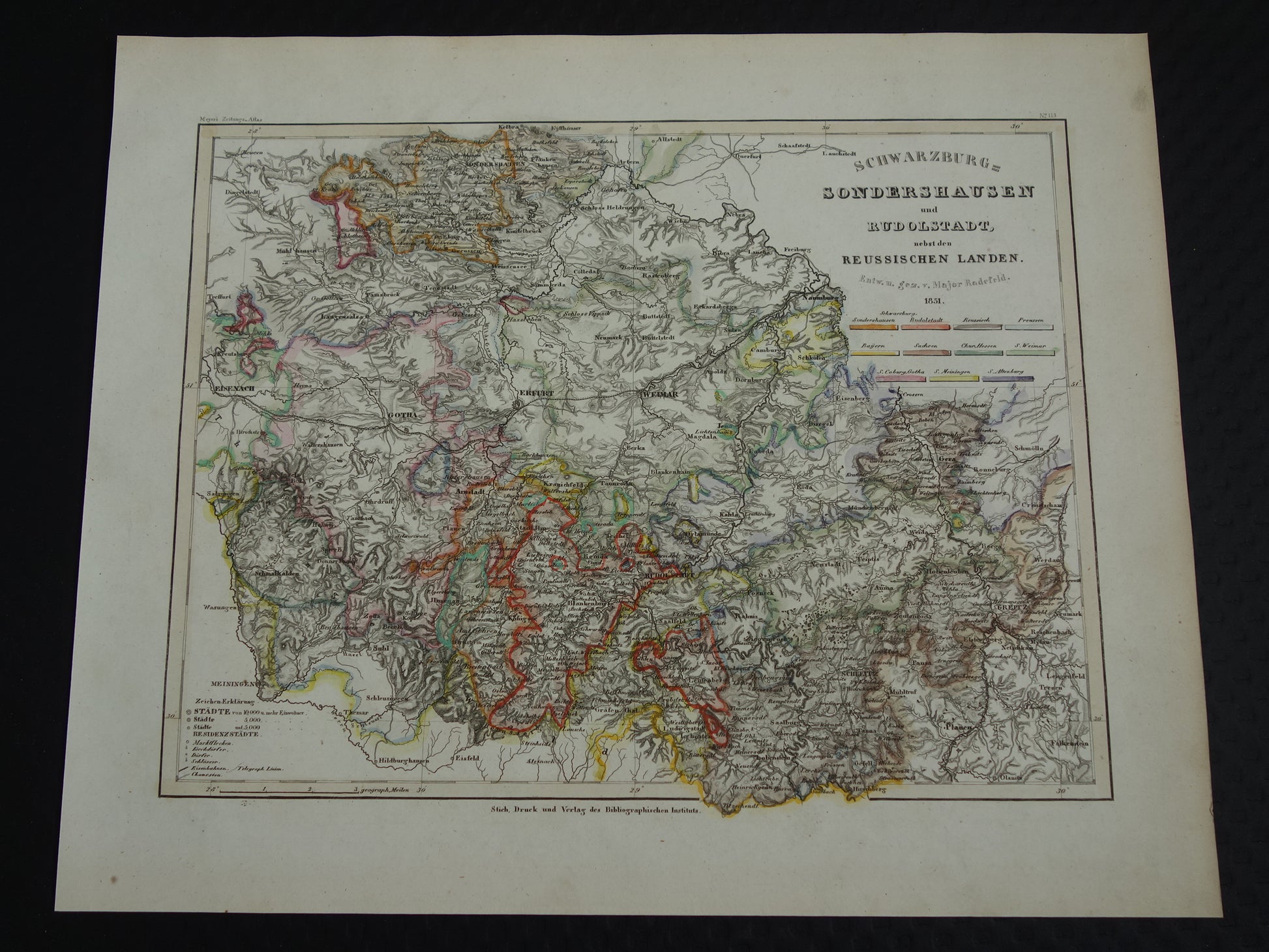 Schwarzburg-Sondershausen oude kaart Duitsland uit 1851 originele antieke landkaart Gotha Rudolstadt