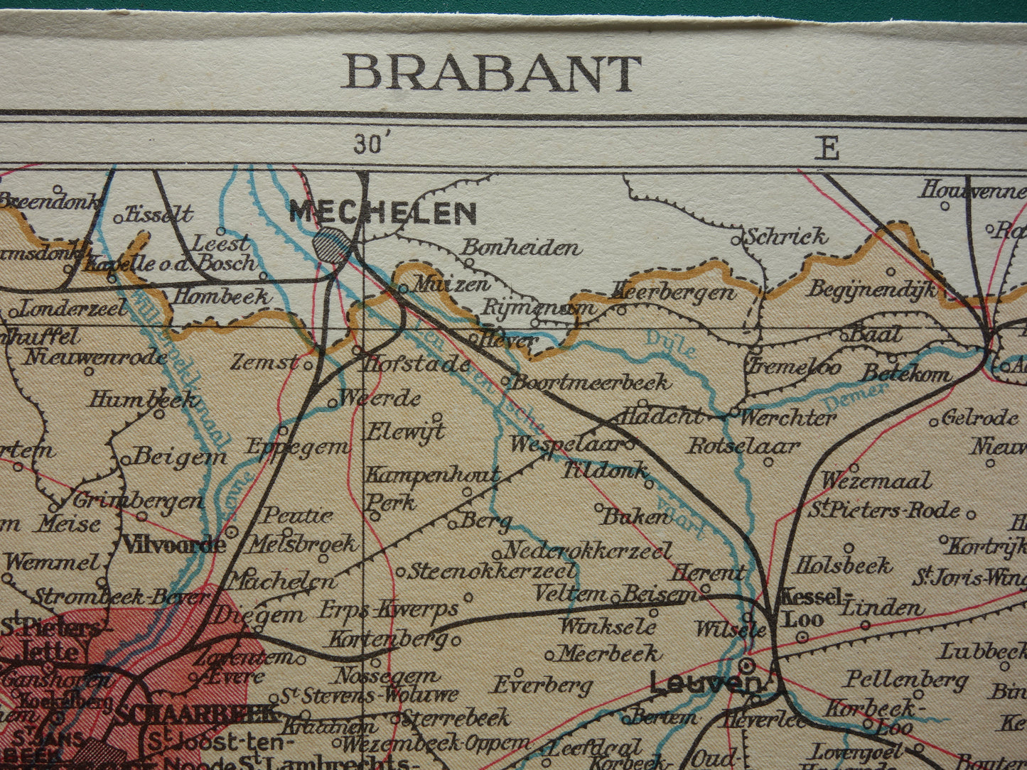 BRABANT Old map of the province of Belgian Brabant from 1933 Original vintage Dutch map