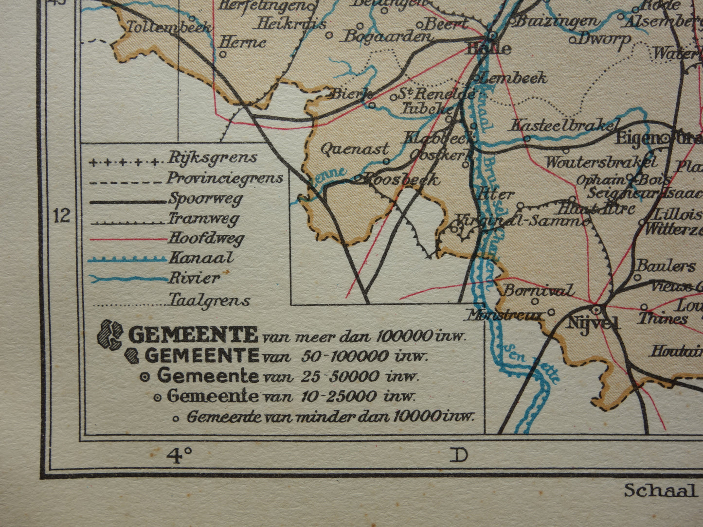 BRABANT Old map of the province of Belgian Brabant from 1933 Original vintage Dutch map