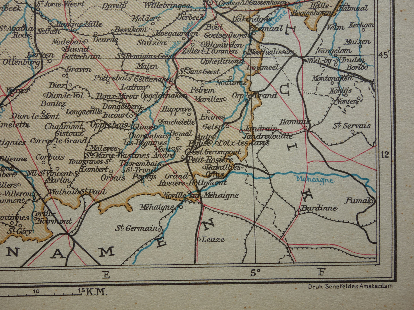 BRABANT Old map of the province of Belgian Brabant from 1933 Original vintage Dutch map