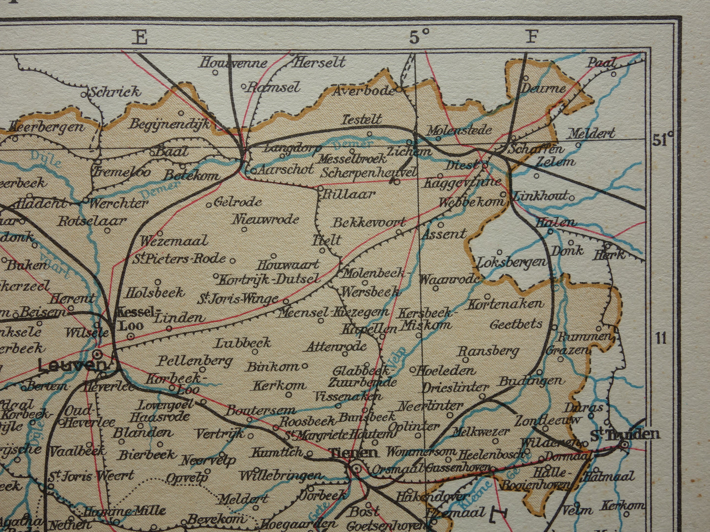 BRABANT Old map of the province of Belgian Brabant from 1933 Original vintage Dutch map