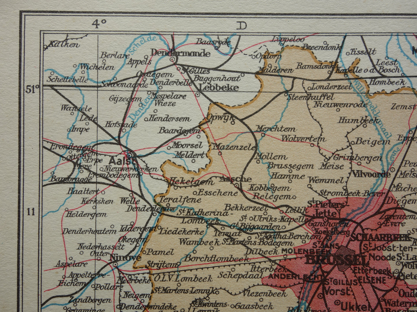 BRABANT Old map of the province of Belgian Brabant from 1933 Original vintage Dutch map