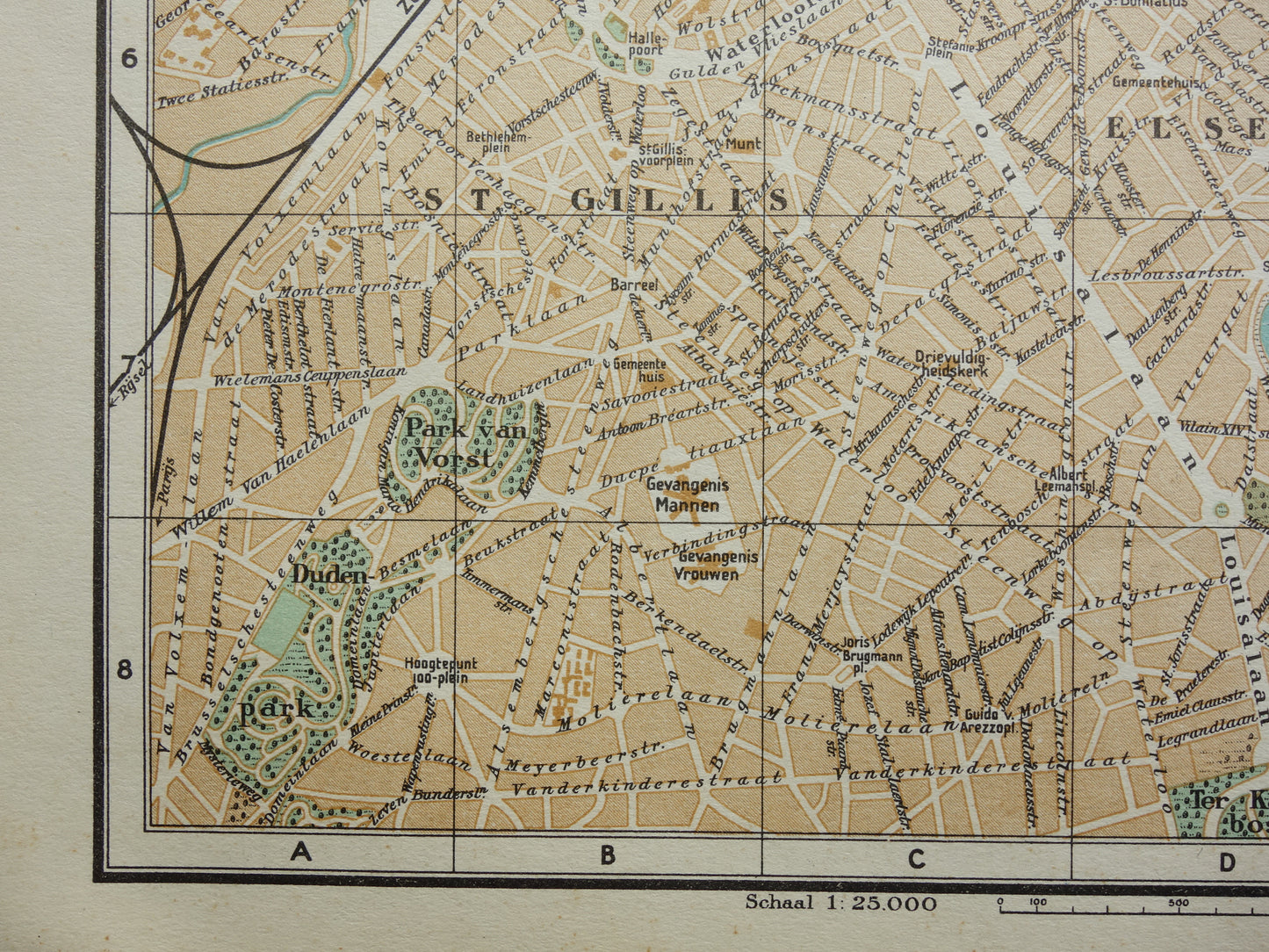 BRUSSELS Old map of Brussels Belgium from 1933 original vintage Dutch map