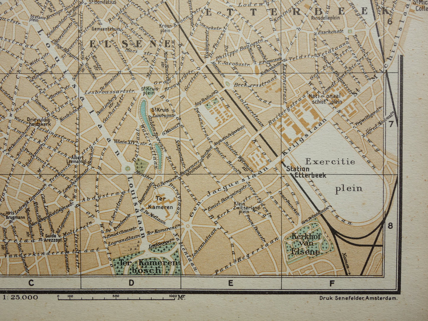 BRUSSELS Old map of Brussels Belgium from 1933 original vintage Dutch map