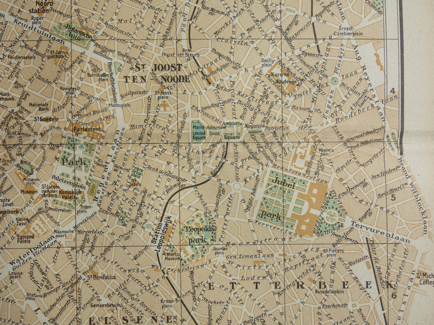 BRUSSELS Old map of Brussels Belgium from 1933 original vintage Dutch map