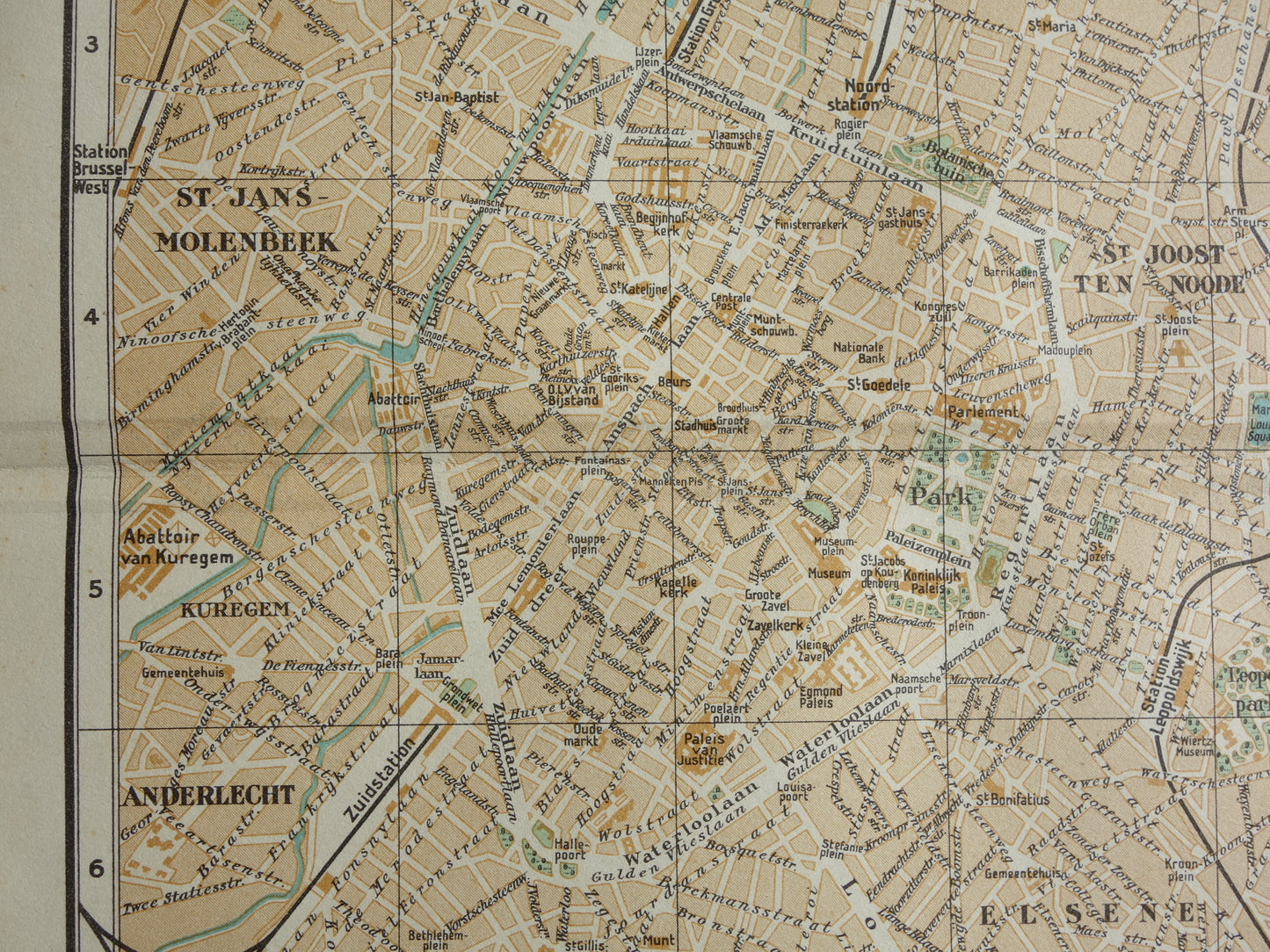 BRUSSELS Old map of Brussels Belgium from 1933 original vintage Dutch map