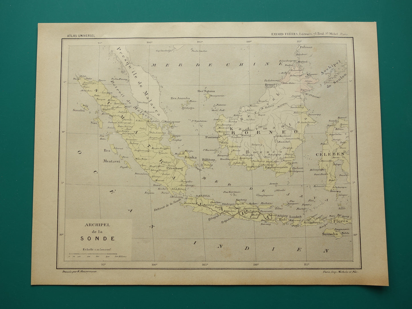 INDONESIE oude kaart van Indonesië 1896 originele antieke Franse handgekleurde landkaart Java Batavia Sumatra