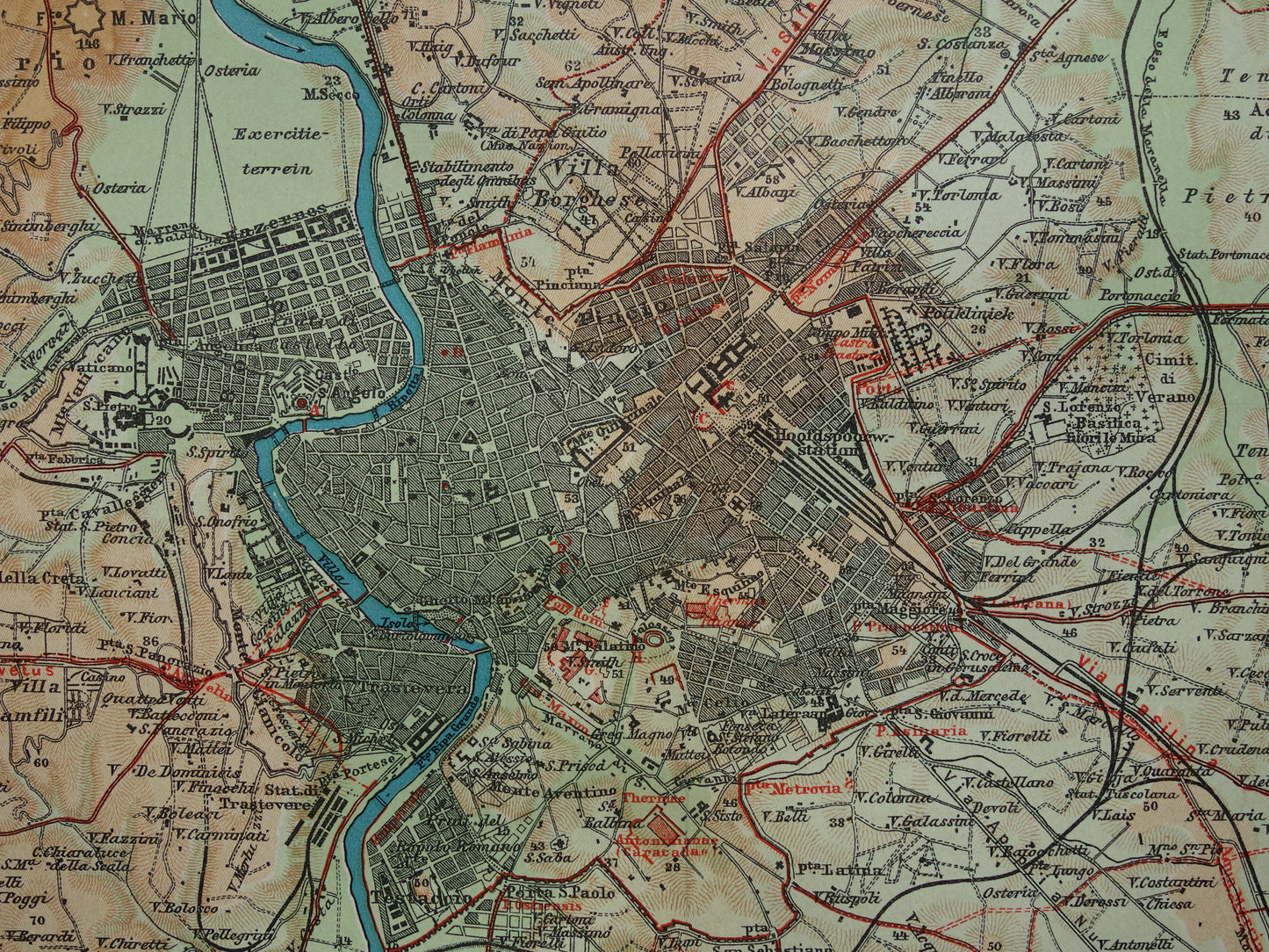 Old map of Rome and surroundings from 1910 original Dutch antique map of Rome Italy