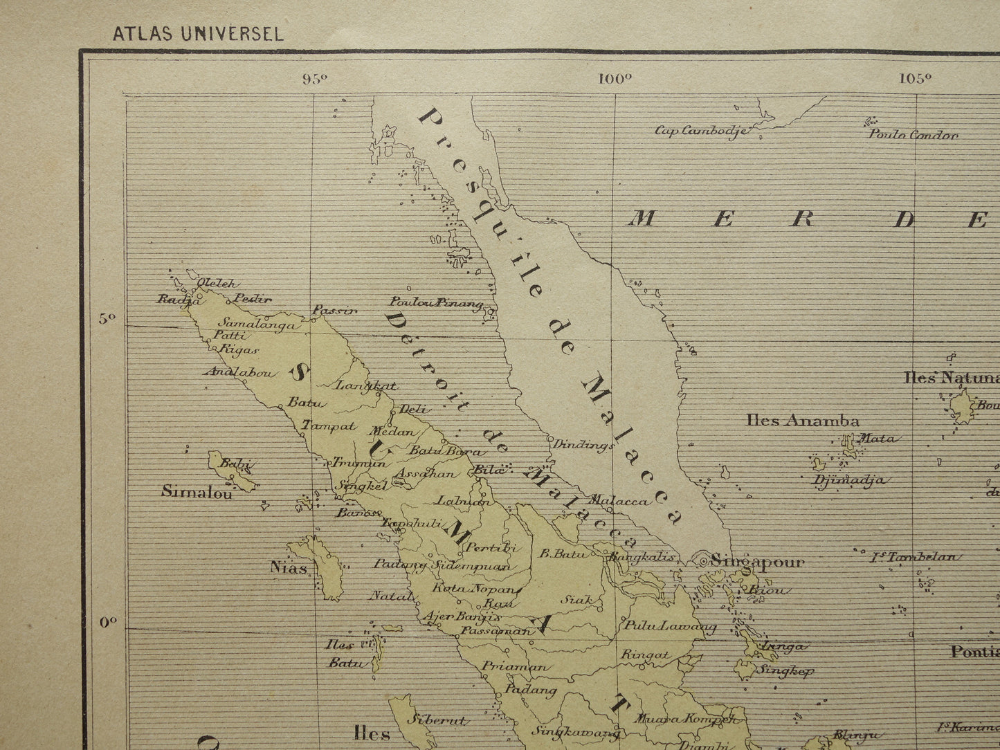INDONESIE oude kaart van Indonesië 1896 originele antieke Franse handgekleurde landkaart Java Batavia Sumatra