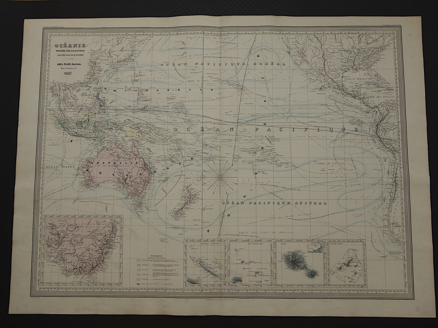 Antique OCEANIA map LARGE 145+ years old print of Polynesia Australia Indonesia vintage maps poster continent Oceania 24x32" big