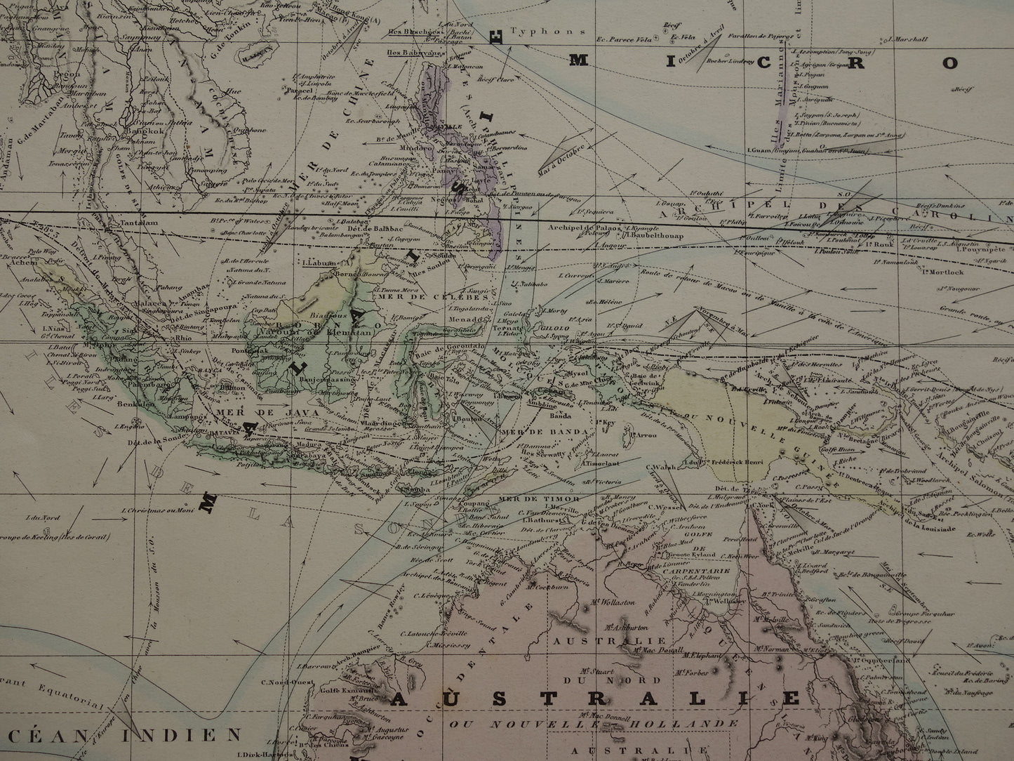 Antique map of Oceania 1880 original antique very large map Australia Indonesia Polynesia