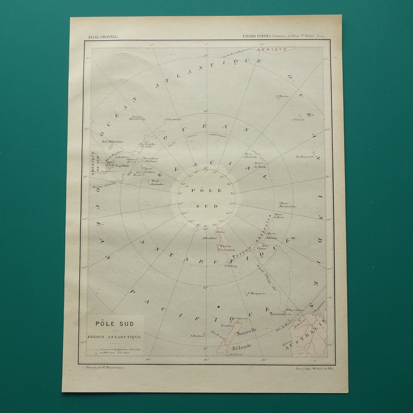 SOUTH POLE old map of Antarctica from 1896 original antique French map