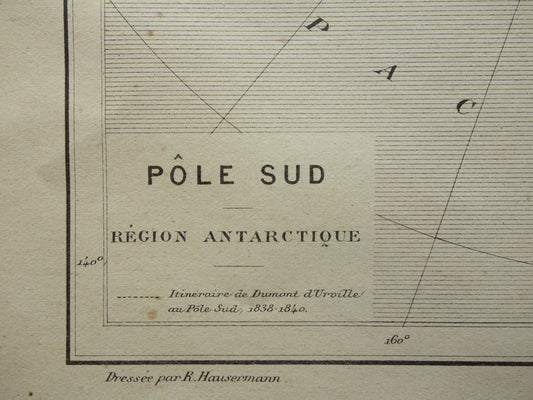 ZUIDPOOL oude kaart van Antarctica uit 1896 originele antieke Franse landkaart