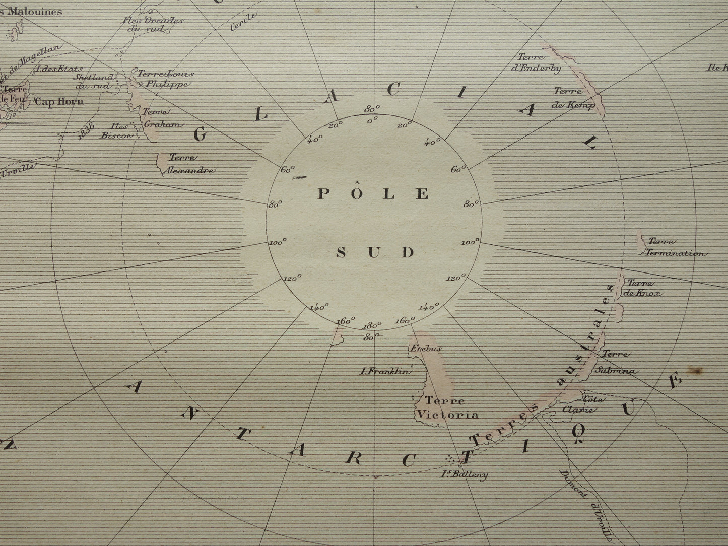SOUTH POLE old map of Antarctica from 1896 original antique French map
