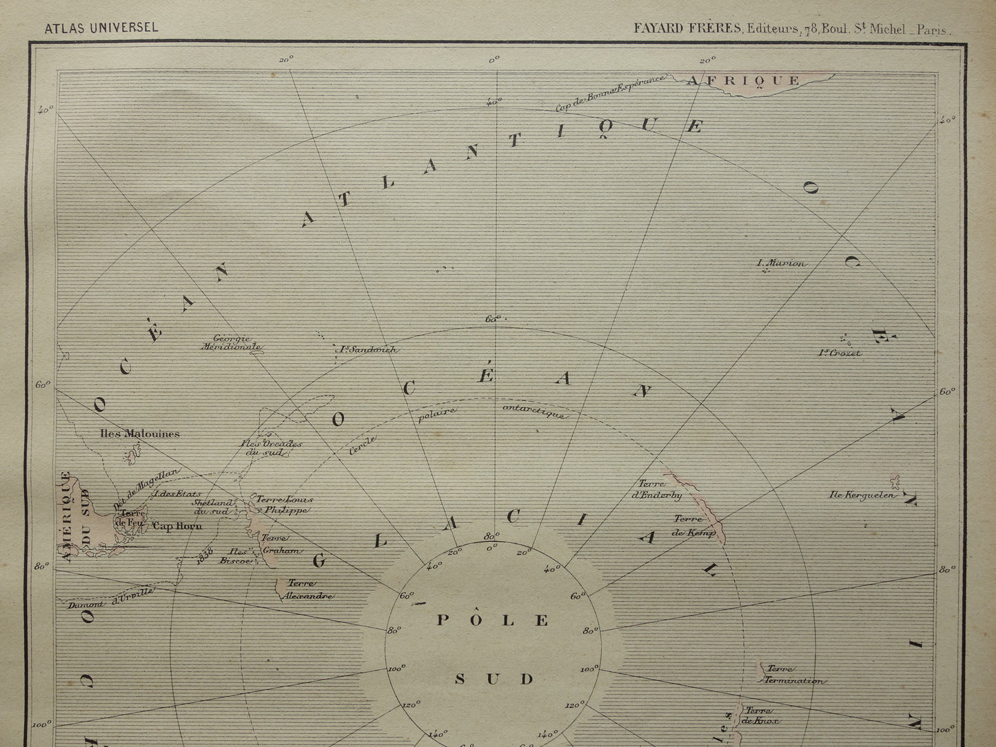 SOUTH POLE old map of Antarctica from 1896 original antique French map