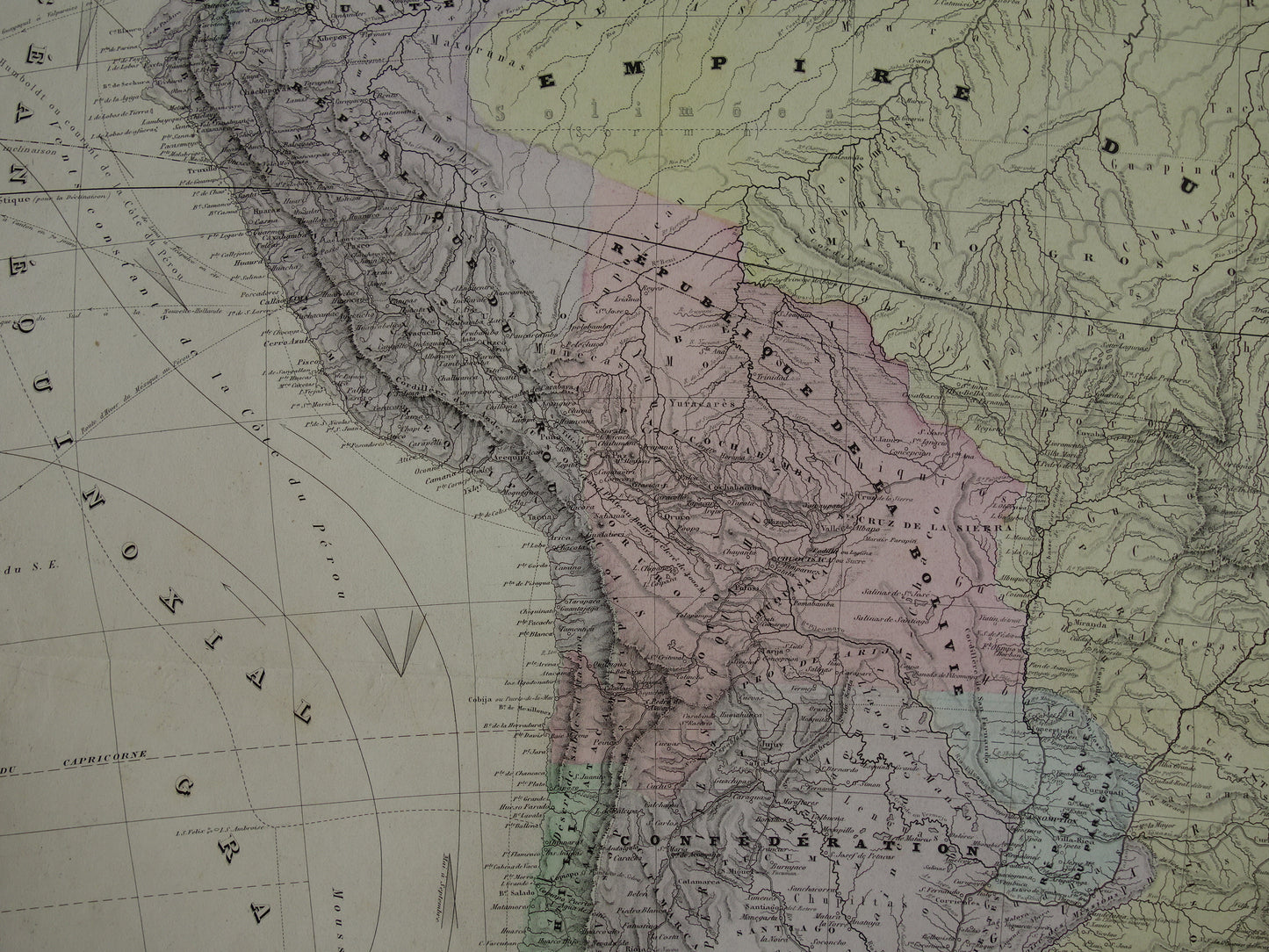 LARGE vintage map of South America 1880 original old antique very large map poster Brazil