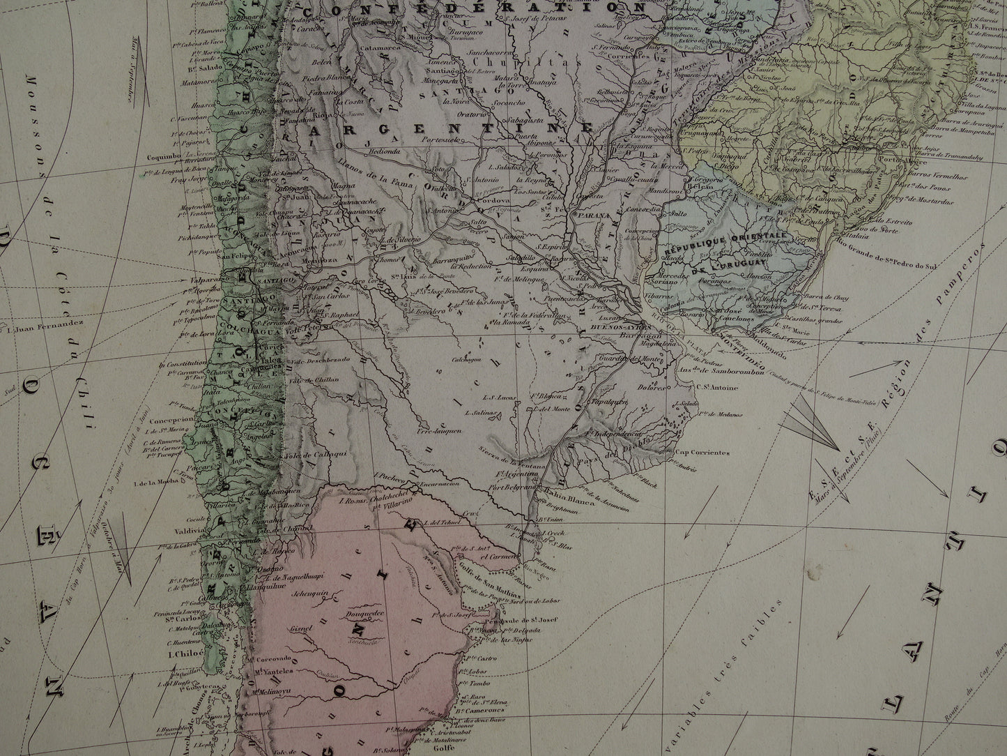LARGE vintage map of South America 1880 original old antique very large map poster Brazil