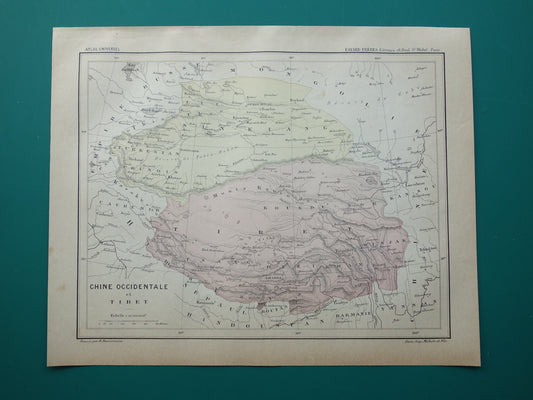 TIBET en XINJIANG Oude kaart uit het jaar 1896 historische landkaart Tibet en Xinjiang antieke vintage kaarten