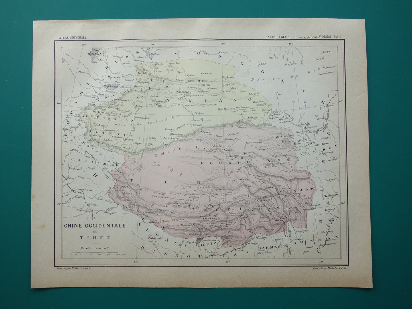 Alte Karte von Tibet und Xinjiang aus dem Jahr 1896, historische Karte von Tibet und Xinjiang, antike Vintage-Karten