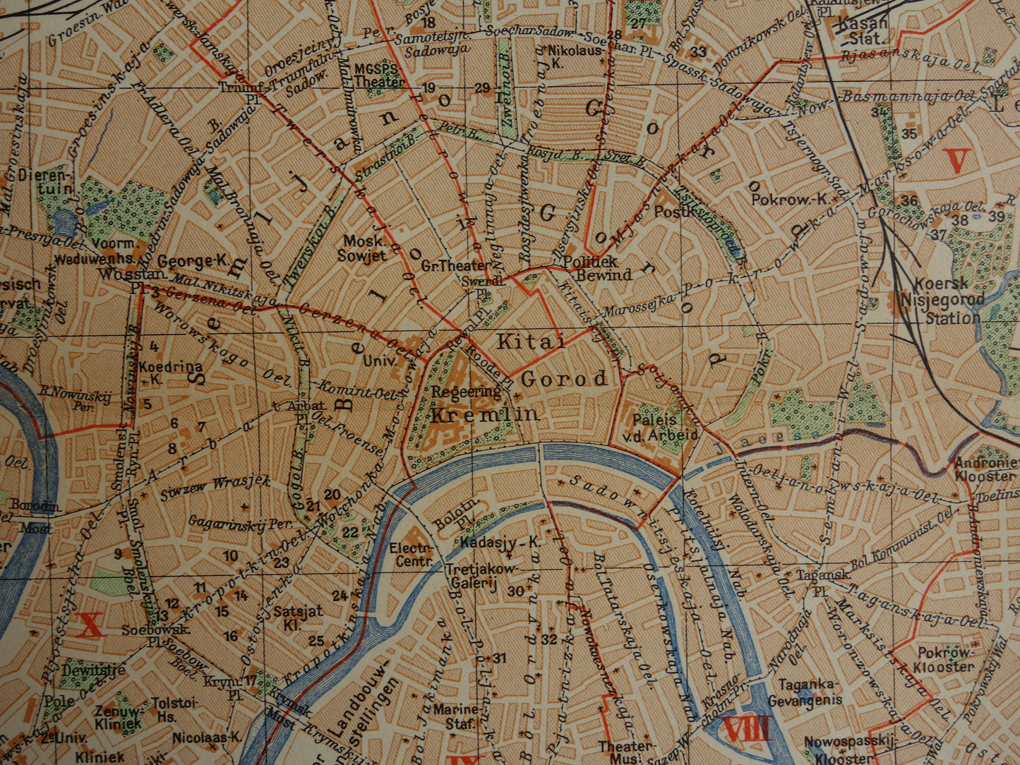 MOSCOW Vintage map of Moscow Russia from 1937 original old Dutch map