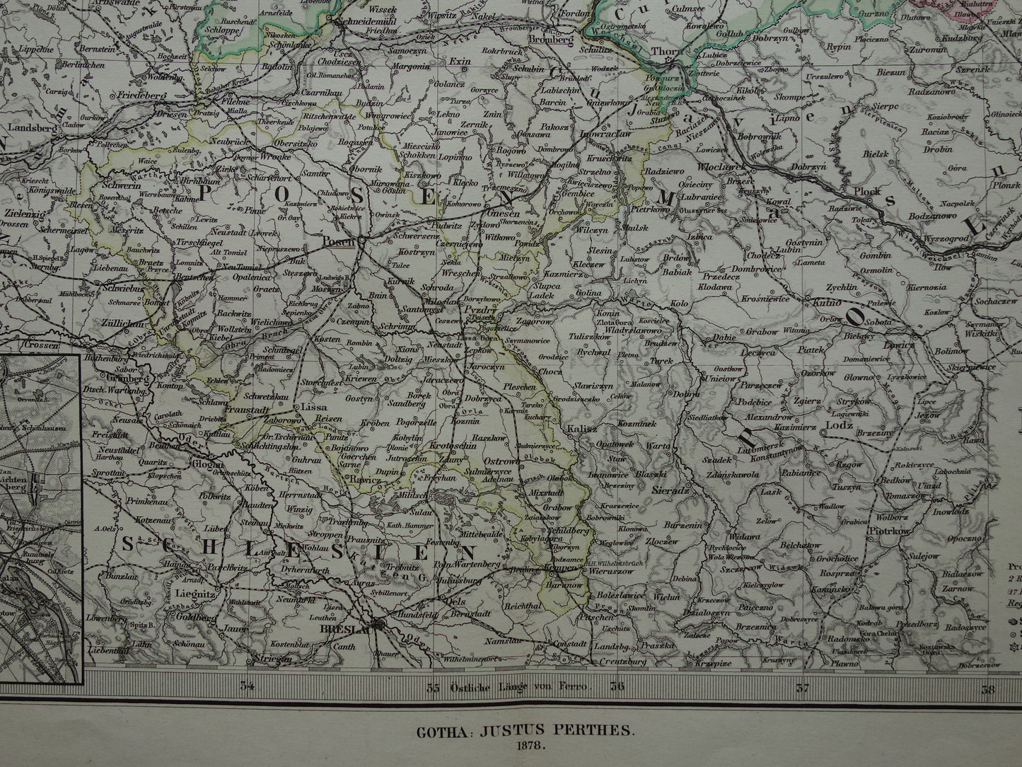 PRUSSIA Antique map of the Province of Prussia and Posen in 1878 Large original 145+ year old map Berlin Prussia Poland Germany