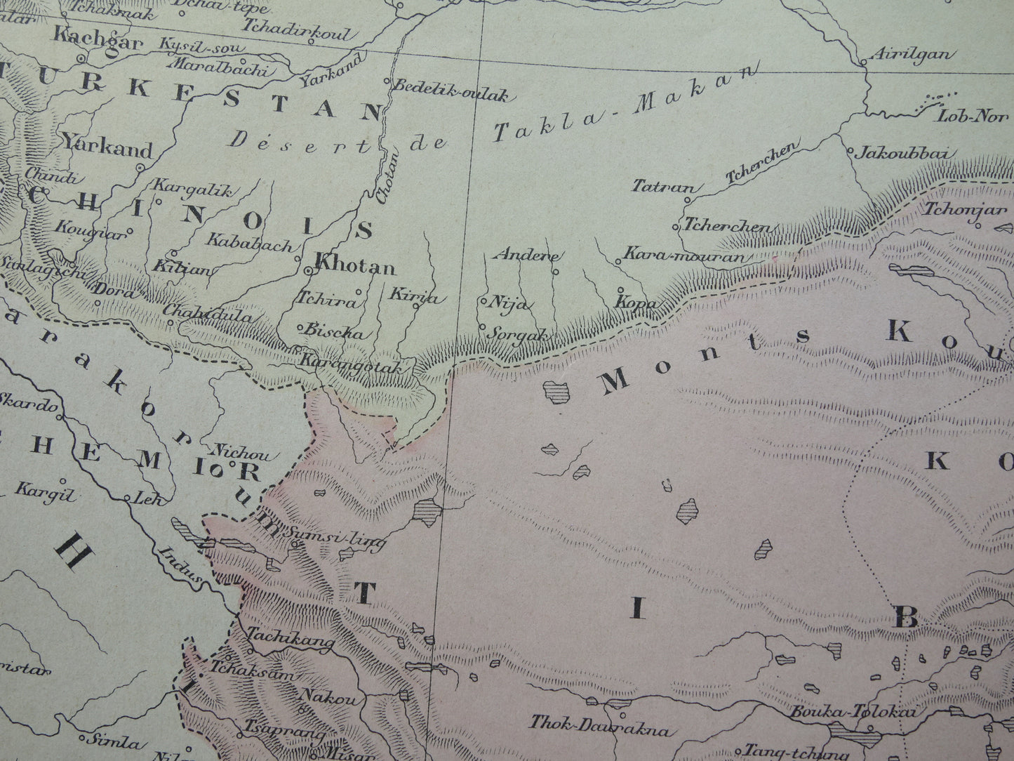 Alte Karte von Tibet und Xinjiang aus dem Jahr 1896, historische Karte von Tibet und Xinjiang, antike Vintage-Karten