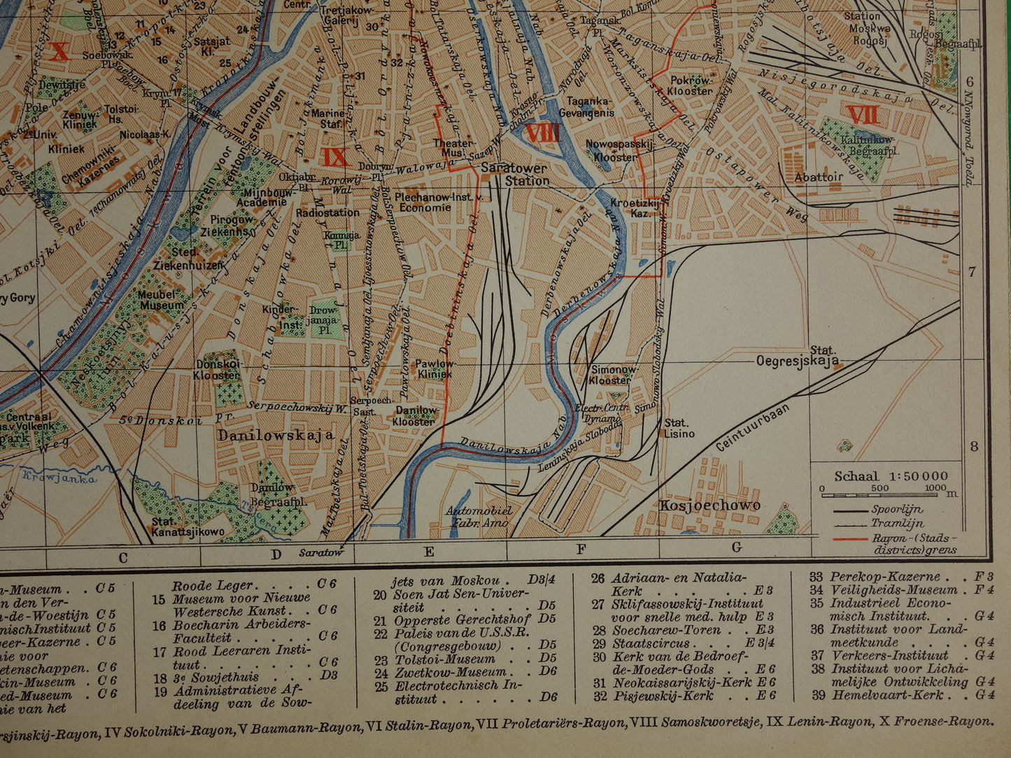 MOSCOW Vintage map of Moscow Russia from 1937 original old Dutch map