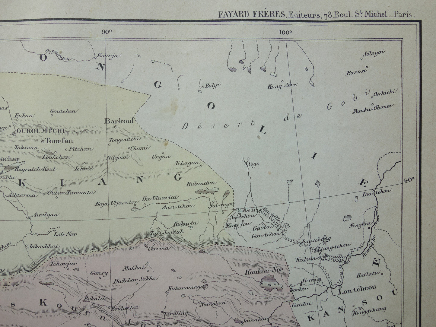Alte Karte von Tibet und Xinjiang aus dem Jahr 1896, historische Karte von Tibet und Xinjiang, antike Vintage-Karten