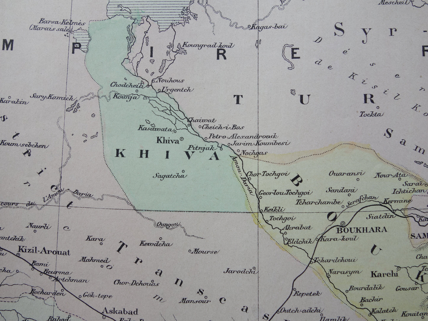 Oude kaart van Aralmeer Kazachstan Oezbekistan uit 1896 originele Franse antieke landkaart Aralmeer