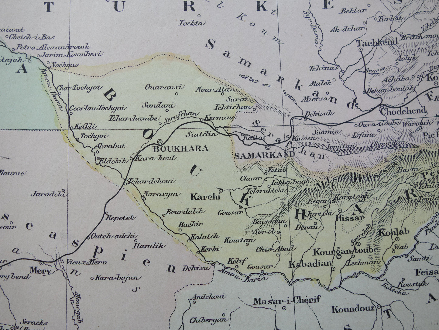 Oude kaart van Aralmeer Kazachstan Oezbekistan uit 1896 originele Franse antieke landkaart Aralmeer