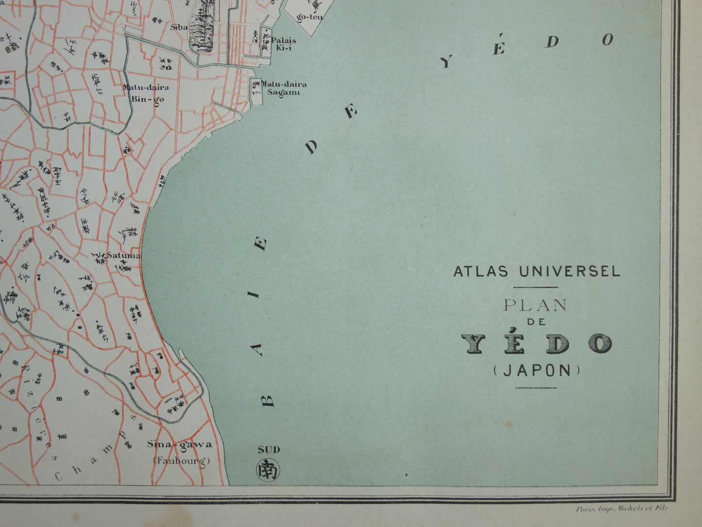 TOKIO Grote Oude plattegrond van Tokio Japan 1896 originele antieke Franse kaart Yedo