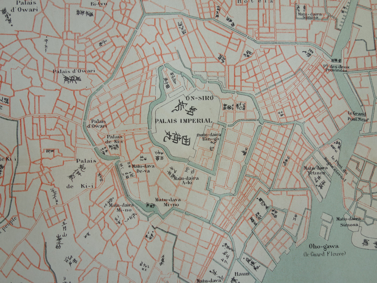 TOKIO Grote Oude plattegrond van Tokio Japan 1896 originele antieke Franse kaart Yedo